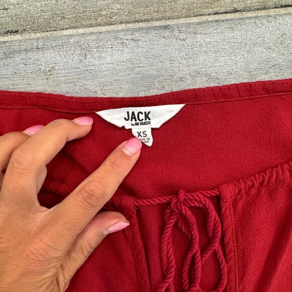 Deep Red Long Sleeve Short Romper with Drawstring waist and neckline Size XS - Picture 7 of 7